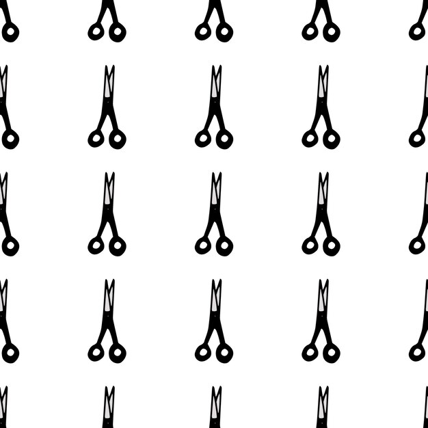 Patrón sin costura de tijeras dibujado a mano par de tijeras profesionales para cortar el cabello Artesanía y tijeras Impresión vectorial sobre fondo blanco