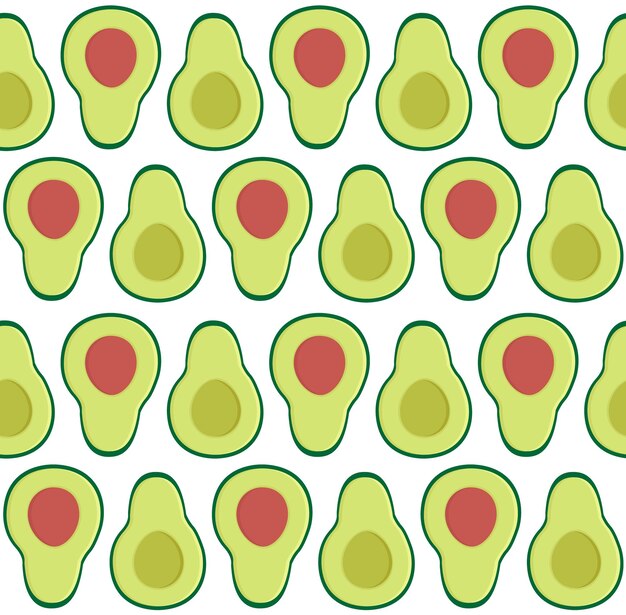 Patrón sin costura vectorial de aguacate dibujado a mano plana