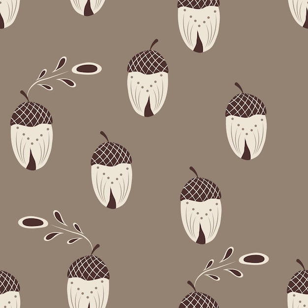 Patrón sin costura vectorial con bellotas estilizadas La impresión botánica de otoño es perfecta para el papel de embalaje o textil de decoración estacional