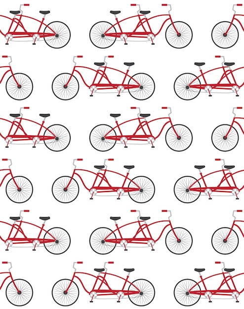 Patrón sin costura vectorial de bicicleta roja de doble par