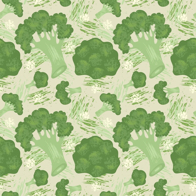 Patrón sin costura vectorial con brócoli y textura de pincel Ilustración para fondo de papel textil de tela