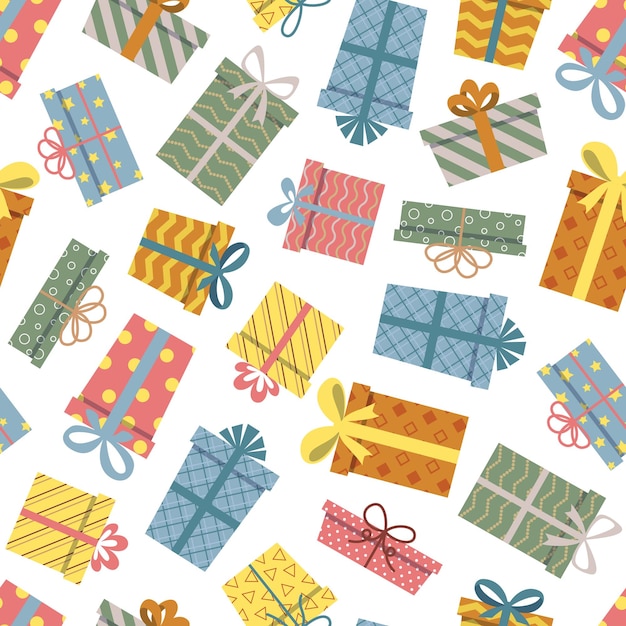 Patrón sin costura vectorial con cajas de regalos