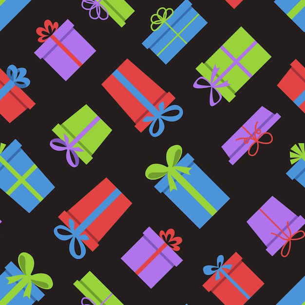 Patrón sin costura vectorial con cajas de regalos