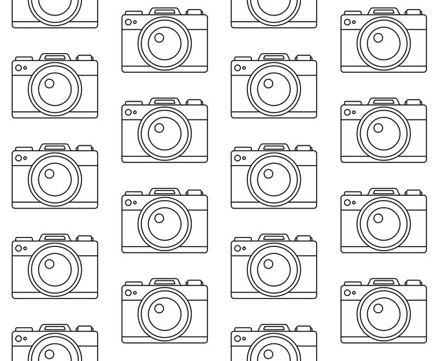 Patrón sin costura vectorial de una cámara fotográfica plana