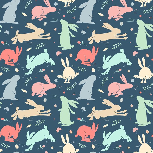 Patrón sin costura vectorial con conejos fondos de primavera diseño de Pascua de moda con conejo en pastel