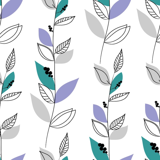 Patrón sin costura vectorial con dibujo a mano plantas silvestres elementos florales dibujo a mano fondo repetido