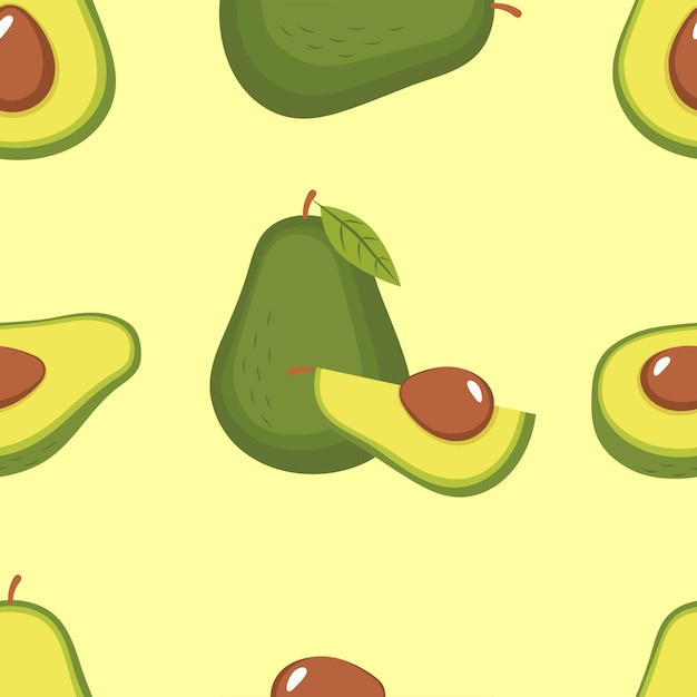 Patrón sin costura vectorial en estilo plano que consiste en aguacate