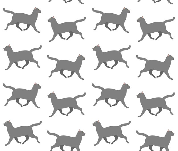 Patrón sin costura vectorial de gato plano dibujado a mano