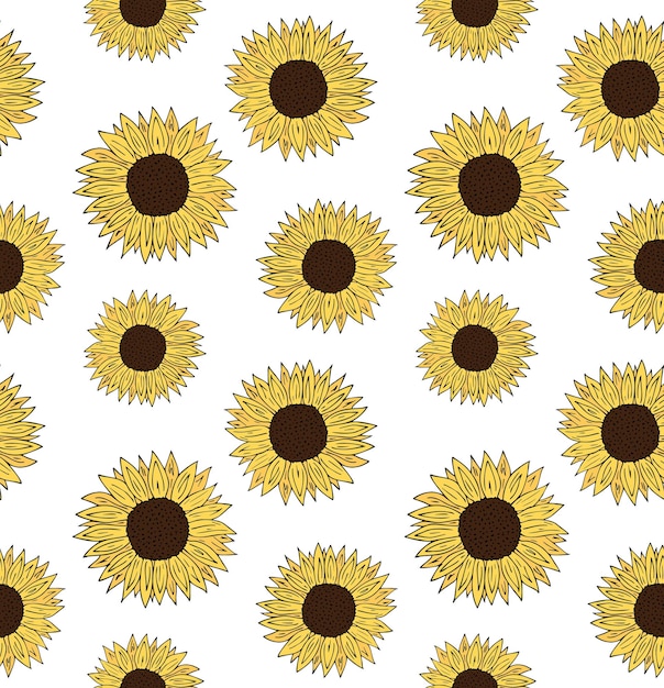 Patrón sin costura vectorial de girasol sol dibujado a mano