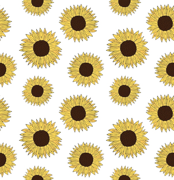 Patrón sin costura vectorial de girasol sol dibujado a mano