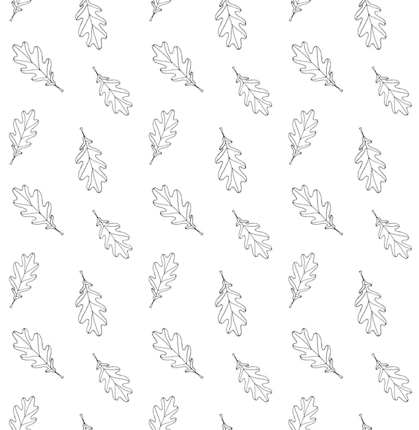 Patrón sin costura vectorial de hoja de roble dibujada a mano