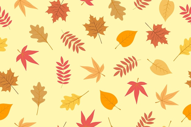 Patrón sin costura vectorial de hojas de otoño Fondo para cubiertas textiles o de libros, diseño de papel tapiz, gráficos, impresión, invitación de hobby, ilustración vectorial