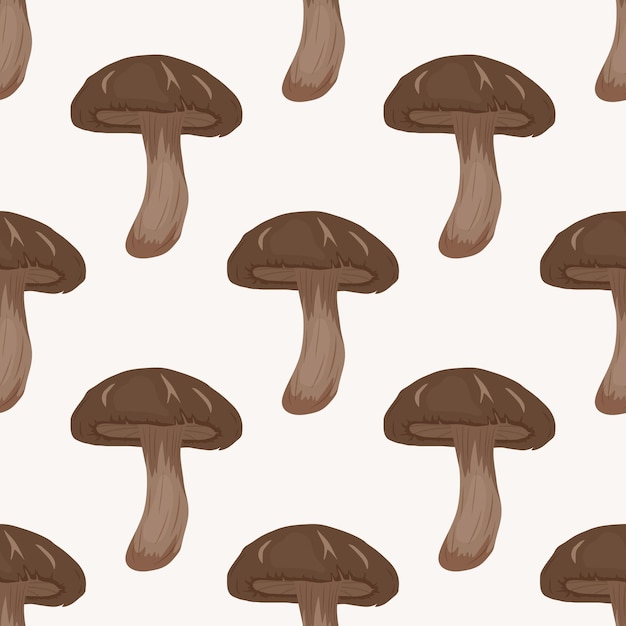 Patrón sin costura vectorial con hongos shiitake en textura transparente blanca Plantilla de diseño de hongos shiitake de dibujos animados dibujados a mano para impresión de papel tapiz textil