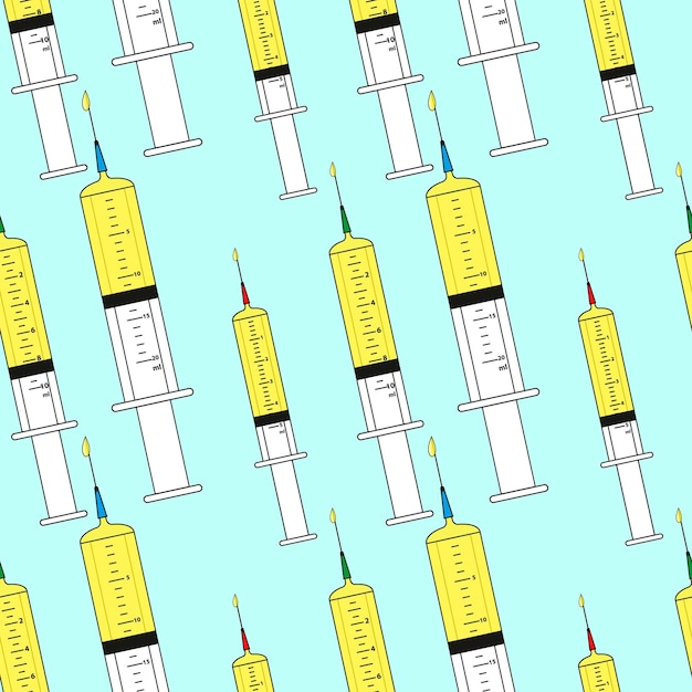 Vector patrón sin costura vectorial con jeringas de inyección médica