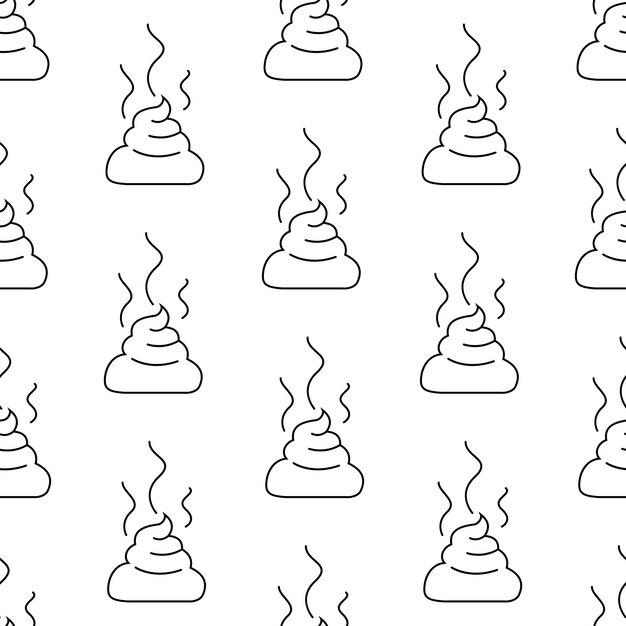 Patrón sin costura vectorial de mierda de contorno negro sobre fondo blanco