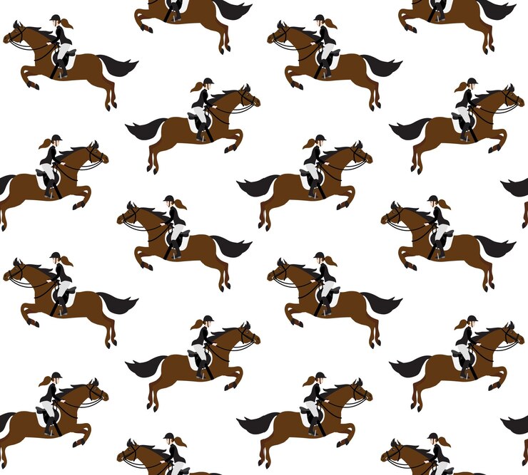 Vector patrón sin costura vectorial de niña montando a caballo