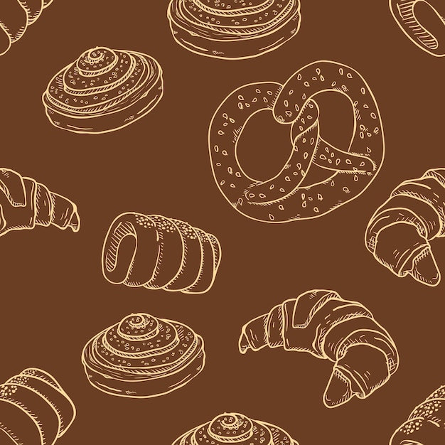 Patrón sin costura vectorial de panadería Sketch
