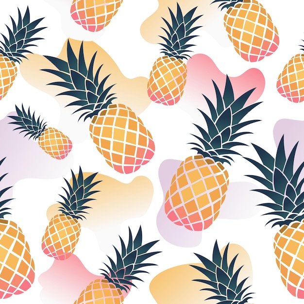 Patrón sin costura vectorial con piña brillante en un fondo abstracto colorido