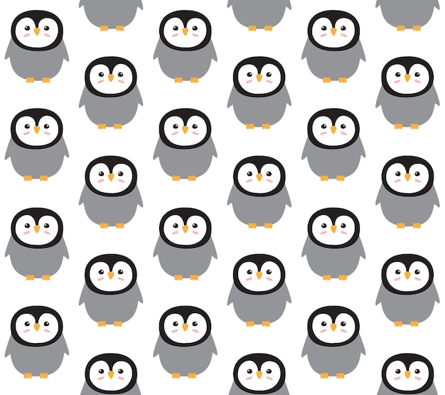 Patrón sin costura vectorial de pingüino dibujado a mano plana