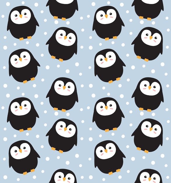 Patrón sin costura vectorial de pingüino plano