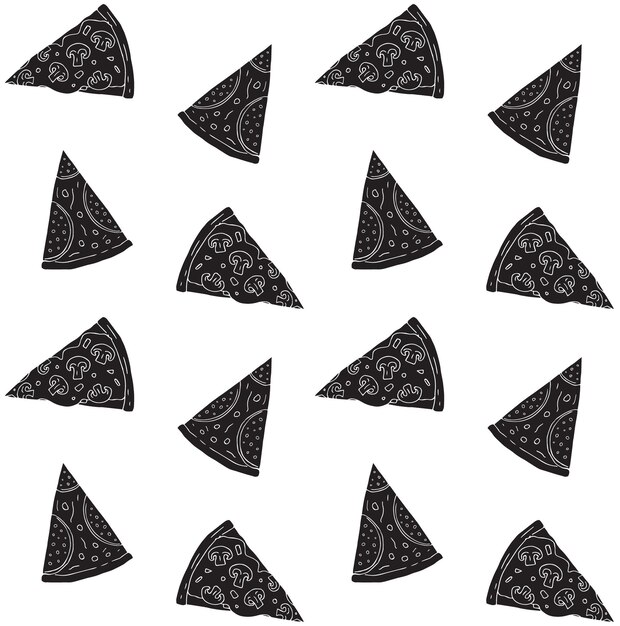 Patrón sin costura vectorial de pizza dibujada a mano negra
