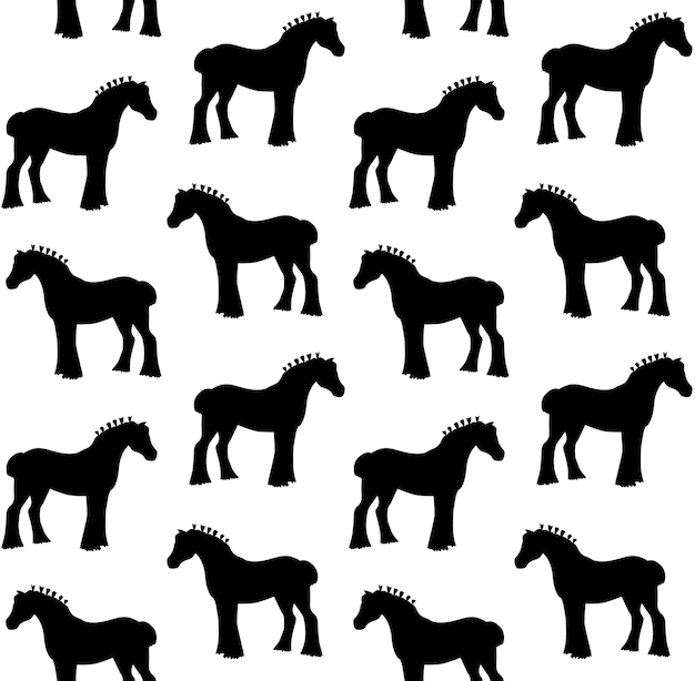 Patrón sin costura vectorial de silueta de caballo de tiro