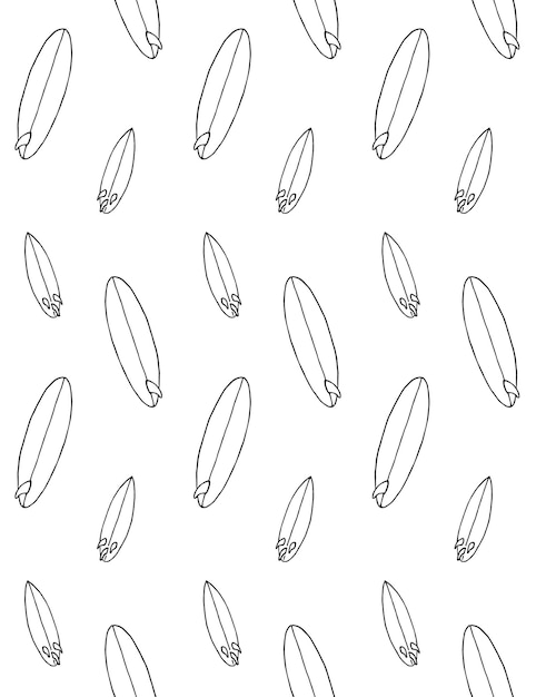 Patrón sin costura vectorial de tabla de surf de boceto