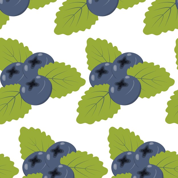 Patrón sin costuras de 3 arándanos y hojas en tonos de moda Alimentación saludable Textura de fondo abstracta Ilustración vectorial EPS Aislar Diseño para envolver papel tapiz o tarjetas de carteles