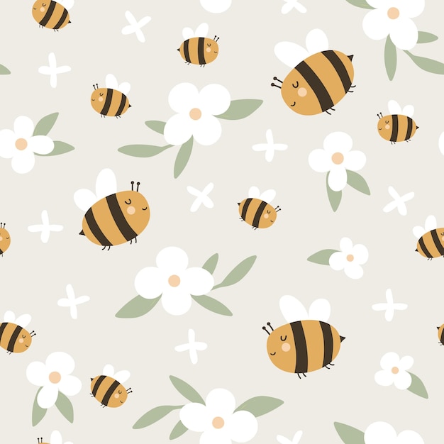 Patrón sin costuras con abejas y flores Ilustraciones vectoriales