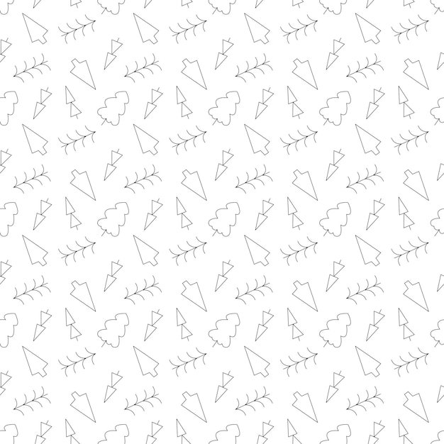 Patrón sin costuras con abetos Ilustración de contorno negro de Doodle