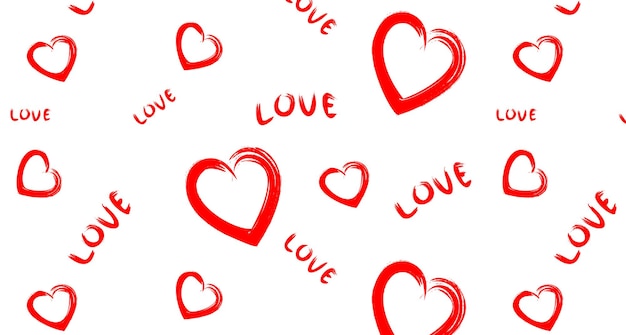 Patrón sin costuras Abstracción de fondo vectorial Letras de corazón rojo Inscripciones en blanco