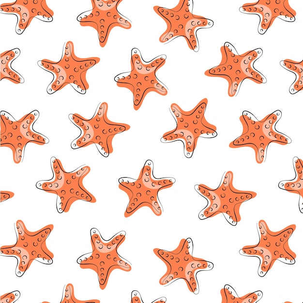 Patrón sin costuras abstracto con estrellas de mar en estilo de arte de línea diseño submarino de verano para impresión de telas