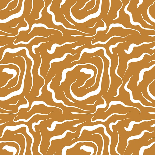 Patrón sin costuras abstracto con formas blancas fluidas sobre un fondo marrón cálido