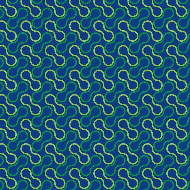 Vector patrón sin costuras abstracto con líneas y formas onduladas sobre un fondo azul