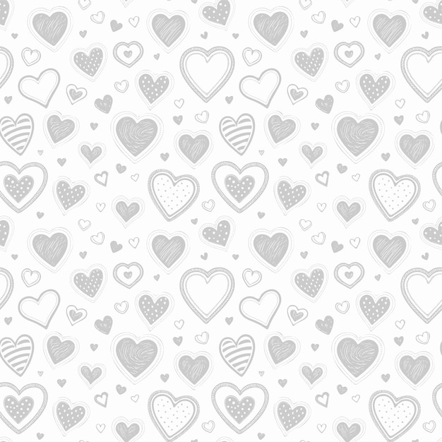 Patrón sin costuras de adorables corazones dibujados telón de fondo romántico para el Día de San Valentín Amor