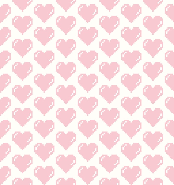 Patrón sin costuras con adorables corazones de dibujos animados Ilustración vectorial de arte de píxeles Concepto de diseño de pantalla de computadora retro Forma y colores simples Símbolo de amor y día de San Valentín