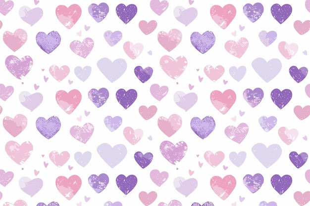 Un patrón sin costuras de adorables corazones rosados pastel azules y púrpuras sobre un fondo blanco en un simple