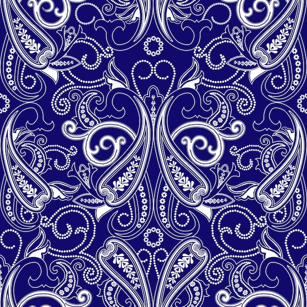 Patrón sin costuras con adorno paisley en colores azules