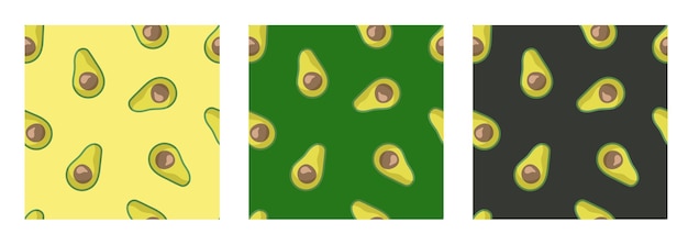 Patrón sin costuras con aguacate Aguacates de dibujos animados sobre un fondo colorido