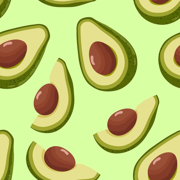 Patrón sin costuras con aguacate Frutas verdes saludables tropicales mitades con semillas Frutas para una alimentación saludable