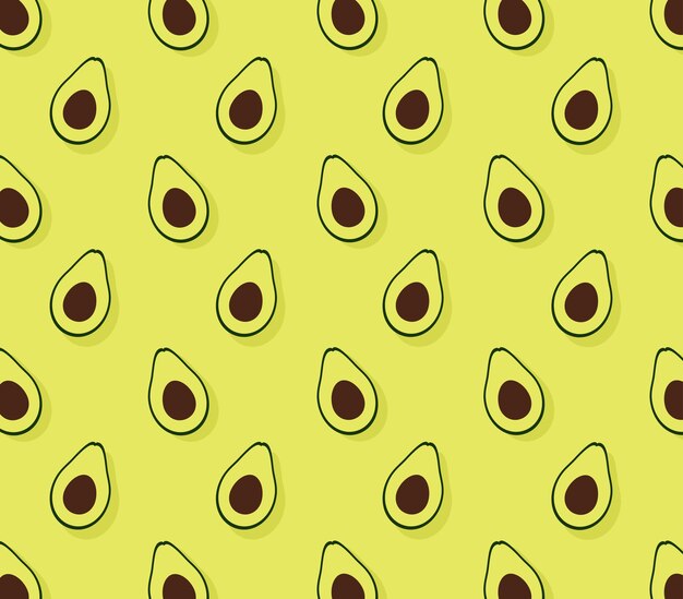 Patrón sin costuras con aguacates de dibujos animados en un fondo verde iconos de diseño plano