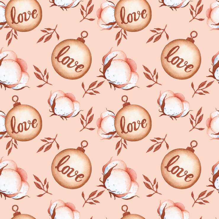 Vector patrón sin costuras de algodón de navidad romántica sobre fondo rosa