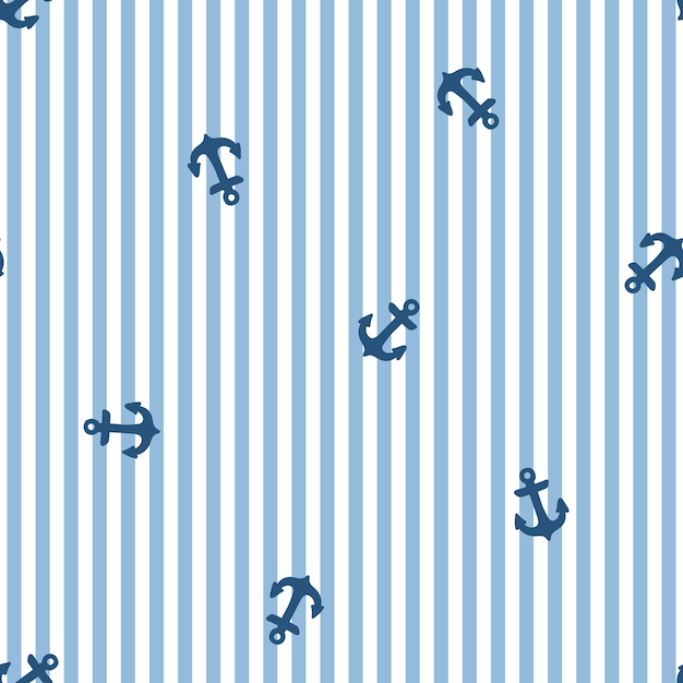 Vector patrón sin costuras con anclas azules y rayas