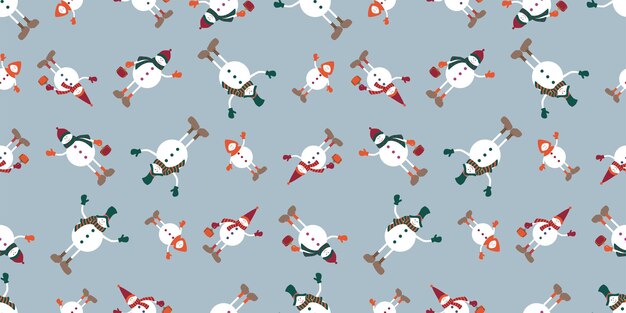 Patrón sin costuras de animado animado de Navidad muñecos de nieve de fondo vectorial papel envoltura textil