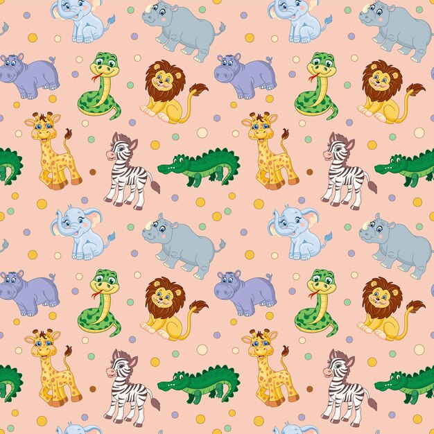Patrón sin costuras con animales africanos León elefante jirafa rinoceronte mono serpiente hipopótamo ilustración para niños