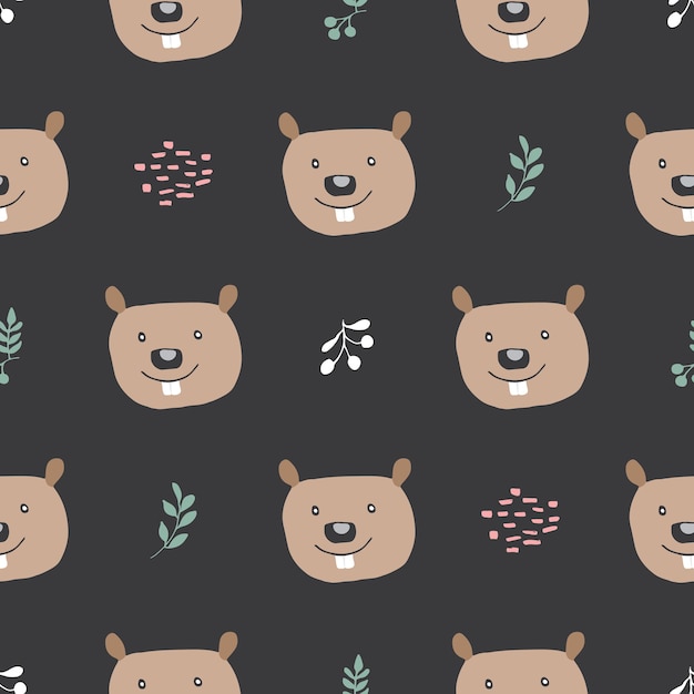 Patrón sin costuras Animales de dibujos animados en el fondo del bosque Ilustración vectorial