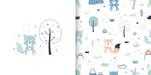 Patrón sin costuras con animales lindos y bosque animales lindos del bosque para papel tapiz textil de tela