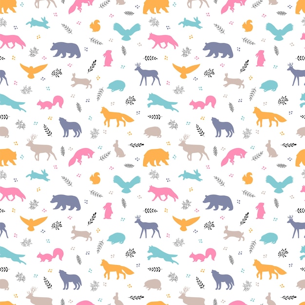 Patrón sin costuras con animales silvestres silvestres Vida en el bosque Fondo para papel de embalaje textil