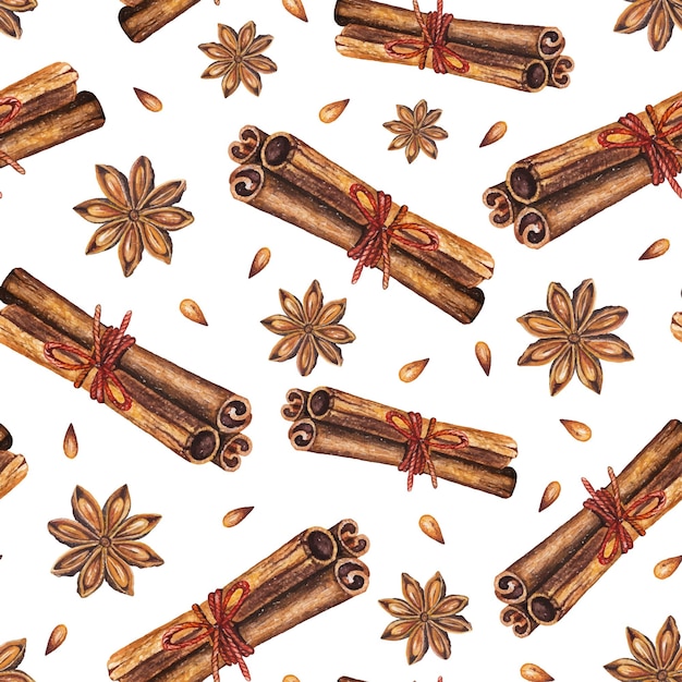 Patrón sin costuras con anís estrellado y palitos de canela