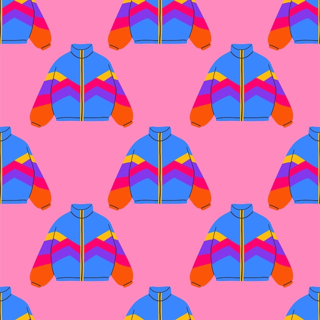 Patrón sin costuras de los años 80 y 90 en estilo moderno estilo de línea plana Ilustración vectorial dibujada a mano